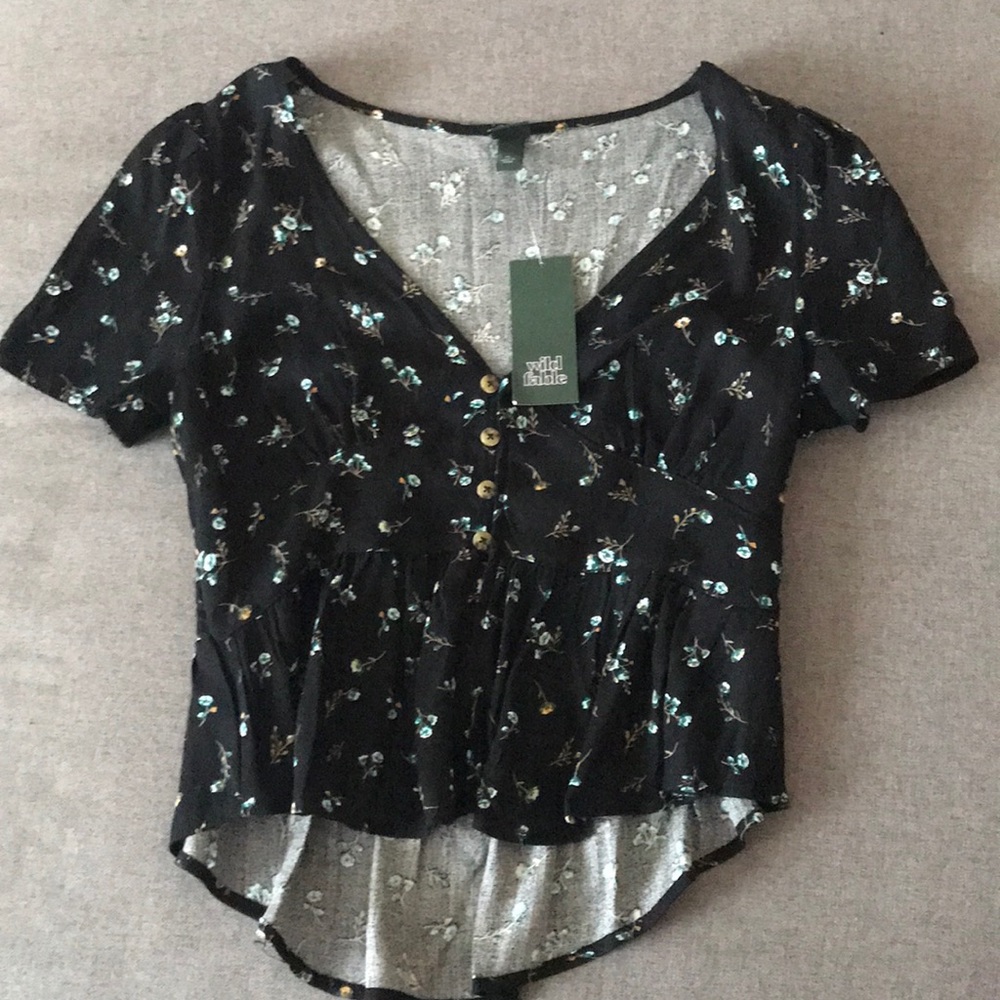 Black and blue floral crop top